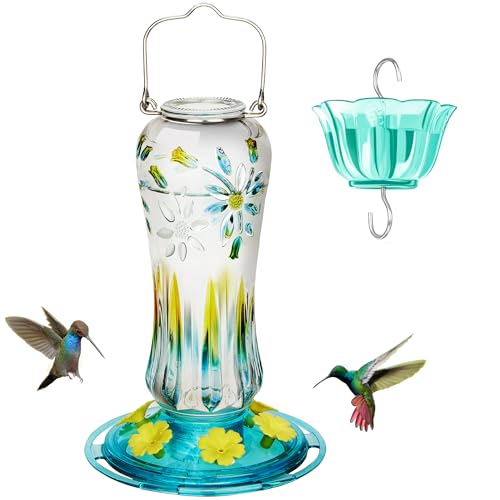 Turquoise Hanging Glass Hummingbird Feeder, 25oz