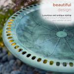 Green Outdoor Birdbath with Scrollwork Decoration, 28" Tall