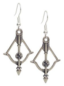 Antique Silver Tone Crossbow Dangle Earrings