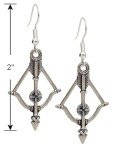 Antique Silver Tone Crossbow Dangle Earrings