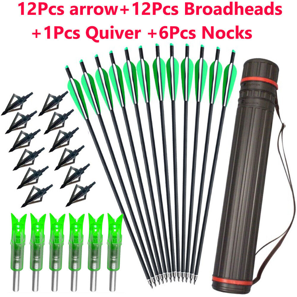 12Pcs Carbon Crossbow Bolts & Hunting Broadheads
