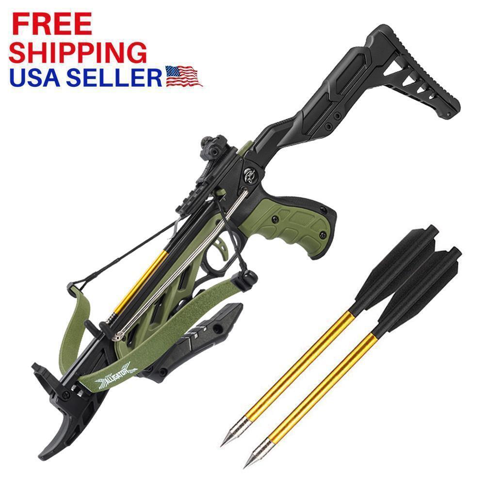 80 LB Green Recurve Pistol CROSSBOW + 3 ARROW BOLTS