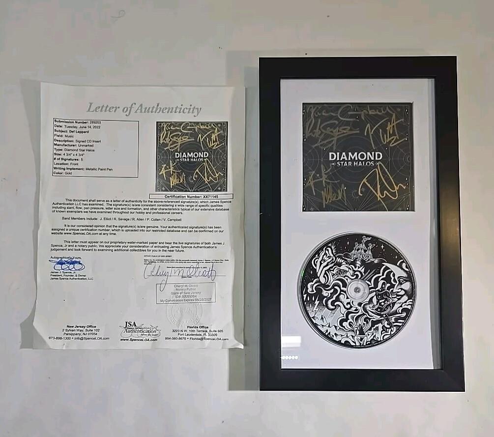Def Leppard Signed Diamond Star Halos CD Booklet Framed & Matted W/ JSA