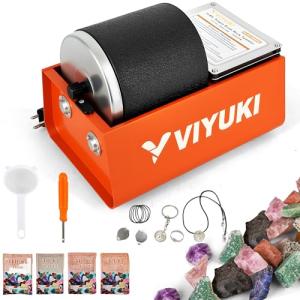 VIYUKI Professional Electric Rock Stone Tumbler Kit 3LB Rock Polisher - Complete Rock Tumbler Kit with Durable Tumbler, Rocks, Grit, Educational Stem Science Kit