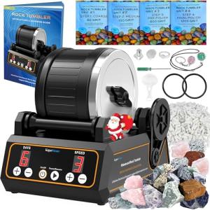 KomeStone Rock Tumbler Kit, K1 Professional Large 2.5LB Capacity Edition - Memory Function, Digital Timer & Variable Speeds: Includes All Accessories, Rock Polisher Gift for Adults & Kids