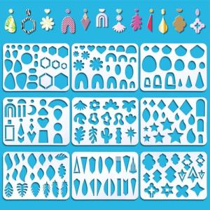 ORIGACH 9 Pcs Jewelry Making Template 11.7x8.3 inch, Reusable Leather Earring Stencils with Tear Drop, Leaves, Flower, Cabochon and Star Patterns for Bracelet Necklace Making Jewelry Crafts