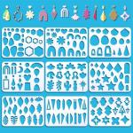 ORIGACH 9 Pcs Jewelry Making Template 11.7x8.3 inch, Reusable Leather Earring Stencils with Tear Drop, Leaves, Flower, Cabochon and Star Patterns for Bracelet Necklace Making Jewelry Crafts
