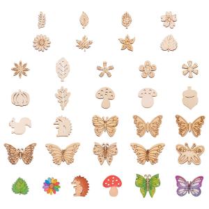 Elecrelive 300pcs Assorted Unfinished Wooden Cutouts Flower Leaf Butterfly Sm...