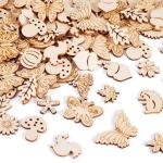Elecrelive 300pcs Assorted Unfinished Wooden Cutouts Flower Leaf Butterfly Sm...