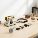 Jewelry Gem Polishing Grinding Machine Bench Lathe Rock Saw Lapidary Polisher Buffer 110V Mini Table Saw DIY Jewelry Grinder Equipment Tool 0-10000r/min with Flexible Shaft