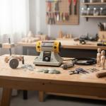 Jewelry Gem Polishing Grinding Machine Bench Lathe Rock Saw Lapidary Polisher Buffer 110V Mini Table Saw DIY Jewelry Grinder Equipment Tool 0-10000r/min with Flexible Shaft