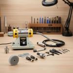 Jewelry Gem Polishing Grinding Machine Bench Lathe Rock Saw Lapidary Polisher Buffer 110V Mini Table Saw DIY Jewelry Grinder Equipment Tool 0-10000r/min with Flexible Shaft