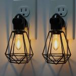 Industrial Plug in Night Light with on off Switch, 2-Pack Farmhouse LED Night Li