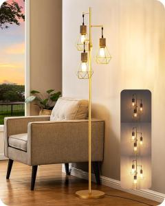 Industrial Dimmable Floor Lamp EDISHINE Farmhouse 3-Light Tree Floor Lamp
