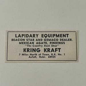 Kring Kraft Lapidary Equipment The Country Rock Shop Axtell NE 1968 Ad SAH8-S40