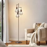 EDISHINE Industrial Dimmable Floor Lamp, Diamond Cage, Rattan, for Living Room