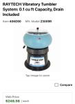 Raytech 23009R Vibratory Tumbler System, 0.10 Cu.Ft. Open Box Torn New