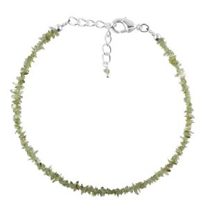 Raw Moldavite Bracelet with Rhodium Plated Chain