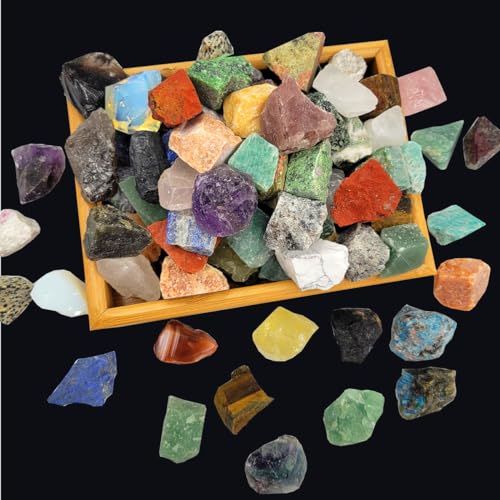 80+ Pcs Natural Rocks for Tumbling, 24+ Kinds Gemstone Rough Stones
