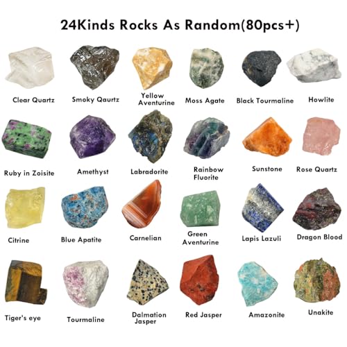 80+ Pcs Natural Rocks for Tumbling, 24+ Kinds Gemstone Rough Stones
