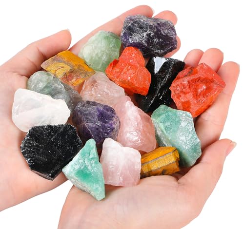 DUQGUHO 1 Lbs Crystals Raw Natural Rough Stones Natural Bulk 1’’ Color Rocks Gemstone for Lapidary Tumbling Cabbing Fountain Rocks Polishing Reiki Energy Balance Home Decoration 8 Pcs