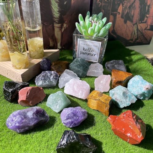 DUQGUHO 1 Lbs Crystals Raw Natural Rough Stones Natural Bulk 1’’ Color Rocks Gemstone for Lapidary Tumbling Cabbing Fountain Rocks Polishing Reiki Energy Balance Home Decoration 8 Pcs