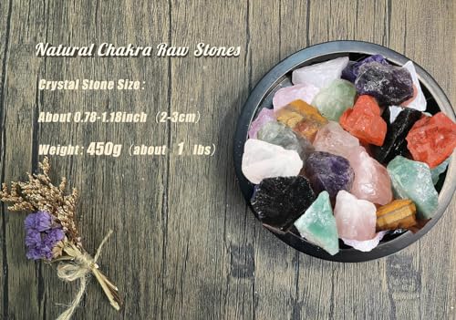 DUQGUHO 1 Lbs Crystals Raw Natural Rough Stones Natural Bulk 1’’ Color Rocks Gemstone for Lapidary Tumbling Cabbing Fountain Rocks Polishing Reiki Energy Balance Home Decoration 8 Pcs