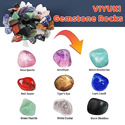 VIYUKI 2024 Professional Rock Tumbler Kit - Double Drum 6LB Lapidary Polisher for Adults (Double Barrel), Includes Rough Gemstones, 8 Polishing Grits, Jewelry, Learning Guide, Great Stem Science Kit