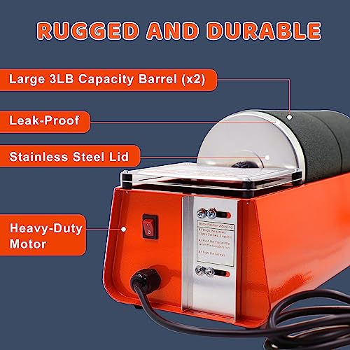 VIYUKI 2024 Professional Rock Tumbler Kit - Double Drum 6LB Lapidary Polisher for Adults (Double Barrel), Includes Rough Gemstones, 8 Polishing Grits, Jewelry, Learning Guide, Great Stem Science Kit