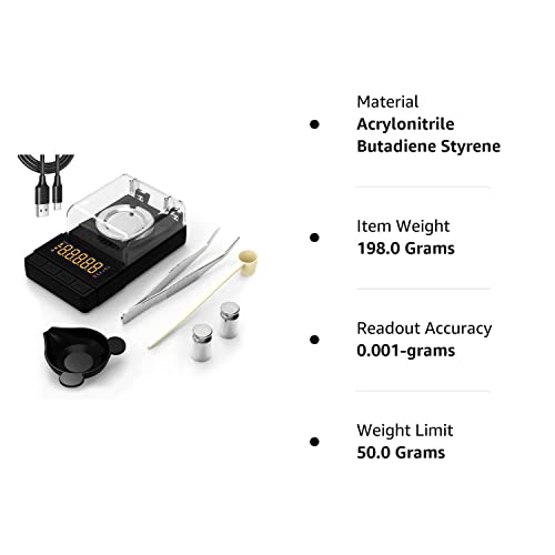MAXUS Digital Milligram Scale 50g/0.001g, Compact with Calibration Weight