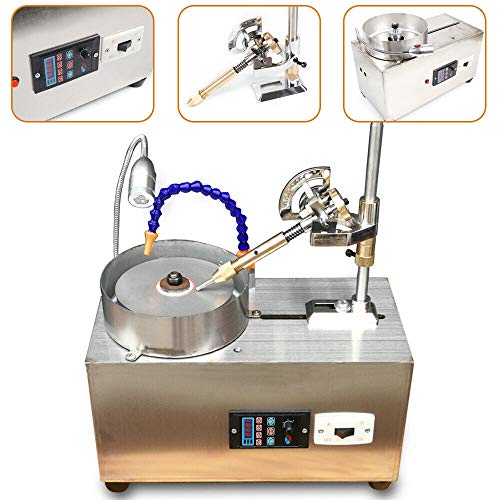 Gem Faceting Machine, 0-3000RPM w/ Pump Lapidary Ddigital Jewelry Polisher Jewelry Jade Rock Angle Polisher Grinder 180W (Silver)
