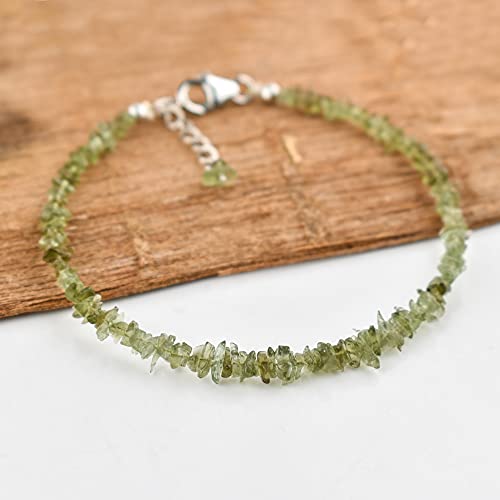 Raw Moldavite Bracelet with Rhodium Plated Chain