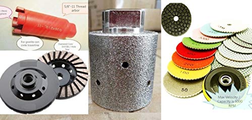 1 3/8" Diamond Zero Tolerance Grinding Drum Wheel Diamond Core Drill Bit 4" Diamond Polishing Pad Grinding Cup Wheel 15+1 for natural stone engineered stone concrete masonry quartz lapidary granite