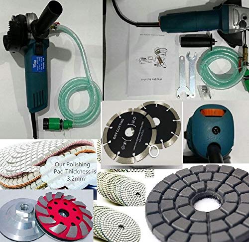 4" to 5" Variable Speed Wet Polisher (water Feed) with 5" Diamond wet dry cutting blade 4" Diamond Resin polishing pad grinding cup wheel for stone concrete terrazzo lapidary travertine repair