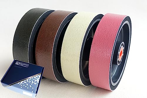 6" set of 4 pcs Grits: 280,600,1200,3000 Soft Lapidary Diamond Wheels for Cabbing Grinding Sanding Polishing operations. Plastic body with foam padding. Perfect to work with stones, gemstones, glass.