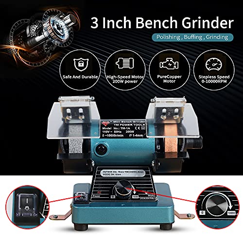 LIBAOTML Mini Bench Grinder with Variable Speed for Polishing, Buffing, and Jewelry Making, Small Bench Polisher and Professional Lapidary Equipment for Rocks, Metals, and Gems