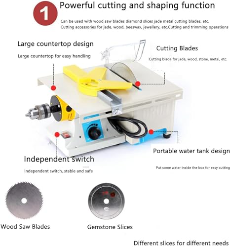Lapidary Equipment DIY Jewelry Lapidary Saw for Cutting Rocks, 110V Mini Table Saws Rock w/Flexible Shaft Polishing Machine 0-10000r/min Cutting depth 35 mm