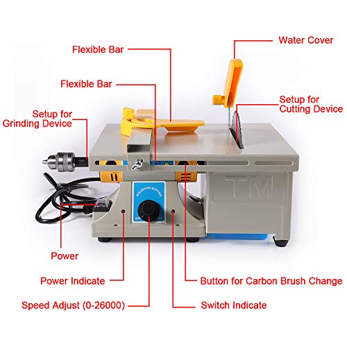 TOPCHANCES Mini Table Saws ,Multifunction Jewelry Rock Bench Polishing Grinding Machine Table Bench Lathe Benchtop Polisher Took Kit for DIY Jewelry Lapidary Equipment ,0-10000r/min 110V