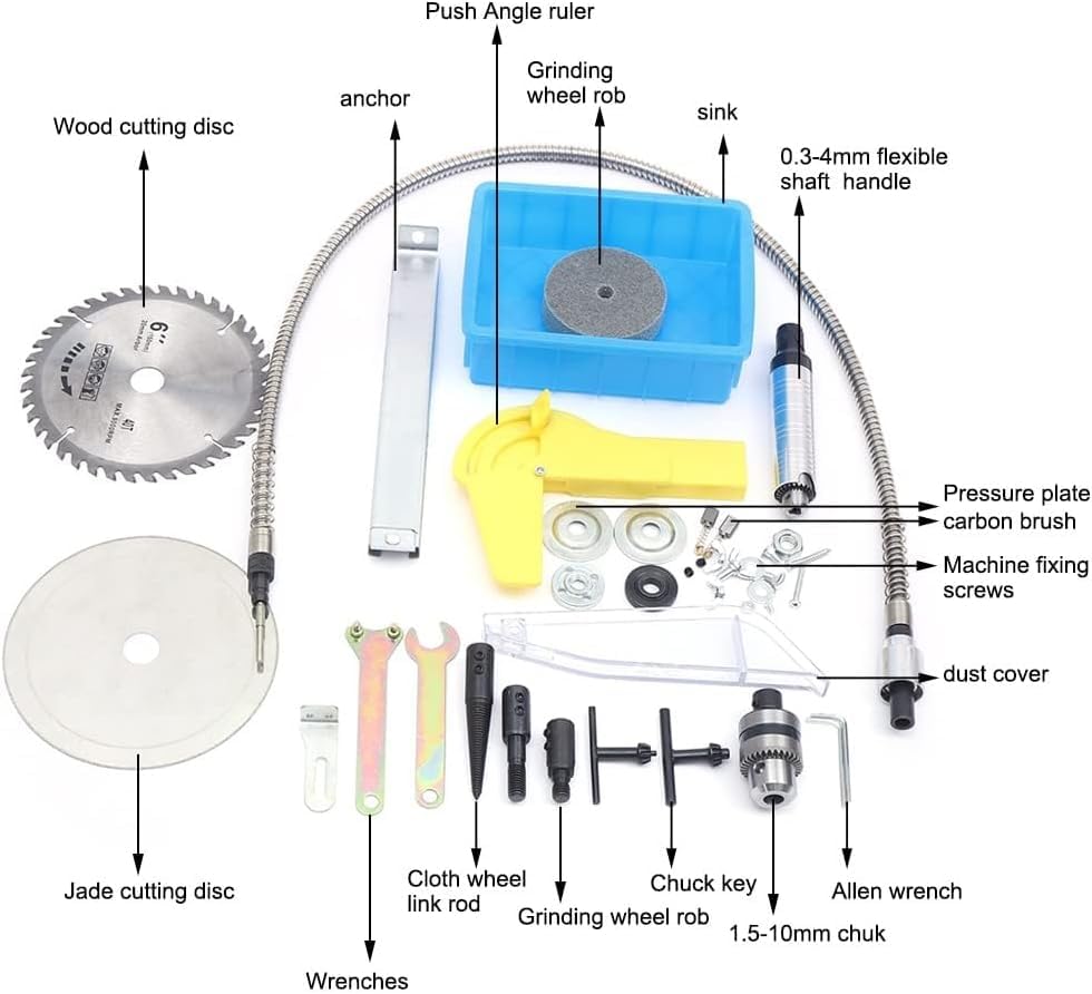 Lapidary Equipment DIY Jewelry Lapidary Saw for Cutting Rocks, 110V Mini Table Saws Rock w/Flexible Shaft Polishing Machine 0-10000r/min Cutting depth 35 mm