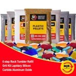 MJR Tumblers Rock Tumbler Refill Grit Kit Lapidary Silicon Carbide Aluminum Oxide with Plastic Pellets 6 Stages for Polishing All Stones and Gems, 10lb