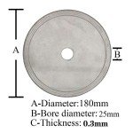 7inch 180mm Ultra Thin Diamond Lapidary Saw Trim Blade Cutting Disc for Gem, Crystal, Jade, Glass, Cutting and Processing 25mm Bore
