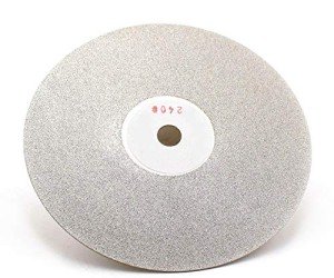 Drilax 6 inch Grit 240 Professional Quality High Density Diamond Coated Flat Lap Lapping Lapidary Wheel Disc Glass Jewelry Polishing Tool Grinding Sharpening Metal Back 1/2 Arbor (Grit240)