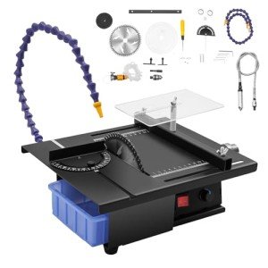 JAYGOVAN Mini Table Saw,1850W Mini Desktop Electric Saw Cutter Speed & Angle Adjustable 45MM Cutting Depth Lapidary Equipment DIY Jewelry Polishing Bench Buffer Grinding Machine, 0-10000r/min,110V