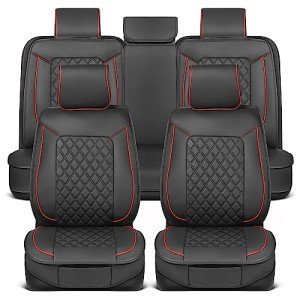 Motorbox Prestige Premium Seat Covers, Semi-Custom Fit Car Seat Covers Full Set, Automotive Interior Cover for Car Truck Van SUV, Made with Faux Leather for Superior Feel & Durability - Red