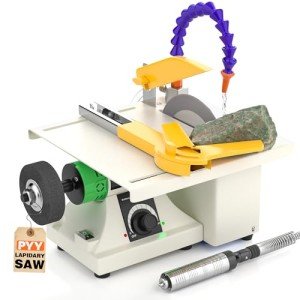 PYY Lapidary Saw - Jewelry Rock Saw w/Upgraded Diamond Blades & Woodworking Blade, 0-10000 RPM 350W Mini Wet Cutting Rock Cutter Machine for Stones, Gem DIY Art Project Lapidary Equipment, 10"*8"
