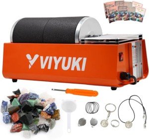 VIYUKI 2024 Professional Rock Tumbler Kit - Double Drum 6LB Lapidary Polisher for Adults (Double Barrel), Includes Rough Gemstones, 8 Polishing Grits, Jewelry, Learning Guide, Great Stem Science Kit