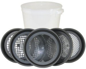 Raytech 23-222 5 Piece Polymer Manual Sifting Screen Set with Container, 0.25 cubic feet Volume Capacity, 14-1/2" Diameter x 2-1/2" Depth
