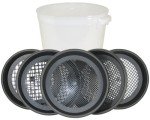 Raytech 23-222 5 Piece Polymer Manual Sifting Screen Set with Container, 0.25 cubic feet Volume Capacity, 14-1/2" Diameter x 2-1/2" Depth