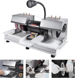 VEVOR Cabbing Machine, 6" 1/4HP 1800rpm Efficient, Lapidary Rock Grinder Polisher With Lamp & Water Pump, Gem Faceting Machine, Rock Grinding Machine for Gem Jade Stone, Create Cabochons for Necklaces