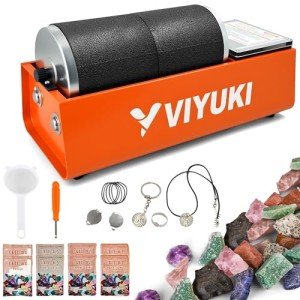 VIYUKI 2024 Professional Rock Tumbler Kit - Double Drum 6LB Lapidary Polisher for Adults (Double Barrel), Includes Rough Gemstones, 8 Polishing Grits, Jewelry, Learning Guide, Great Stem Science Kit